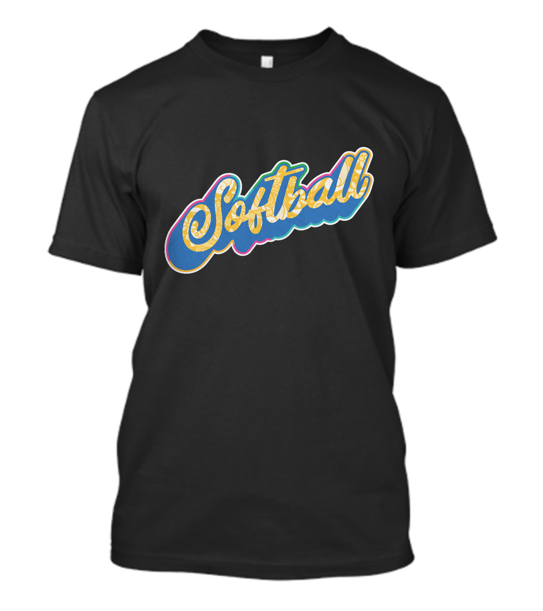 Softball Script Vintage Style Multicolor Lettering T-Shirt