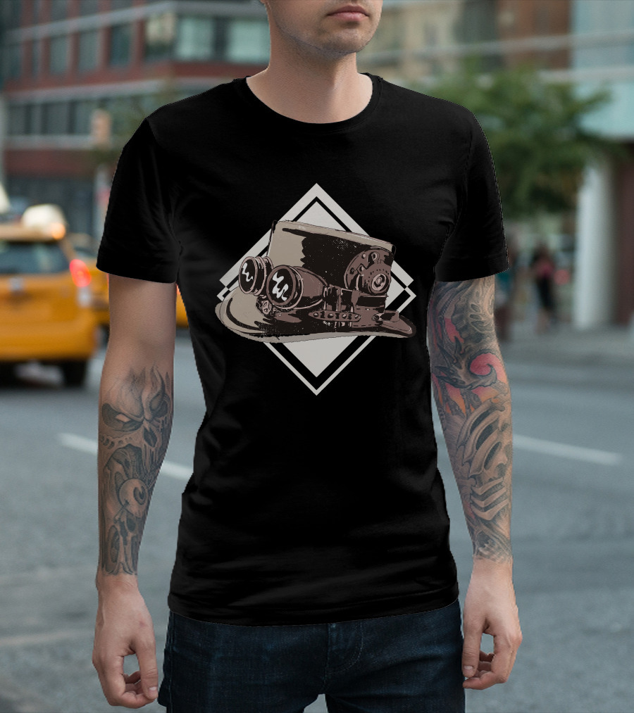 Steampunk Top Hat With Gears And Goggles Aesthetic T-Shirt