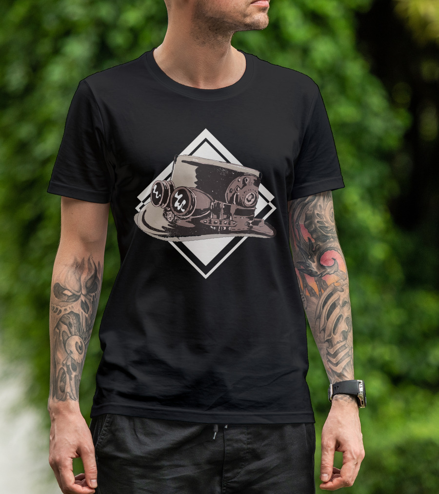 Steampunk Top Hat With Gears And Goggles Aesthetic T-Shirt