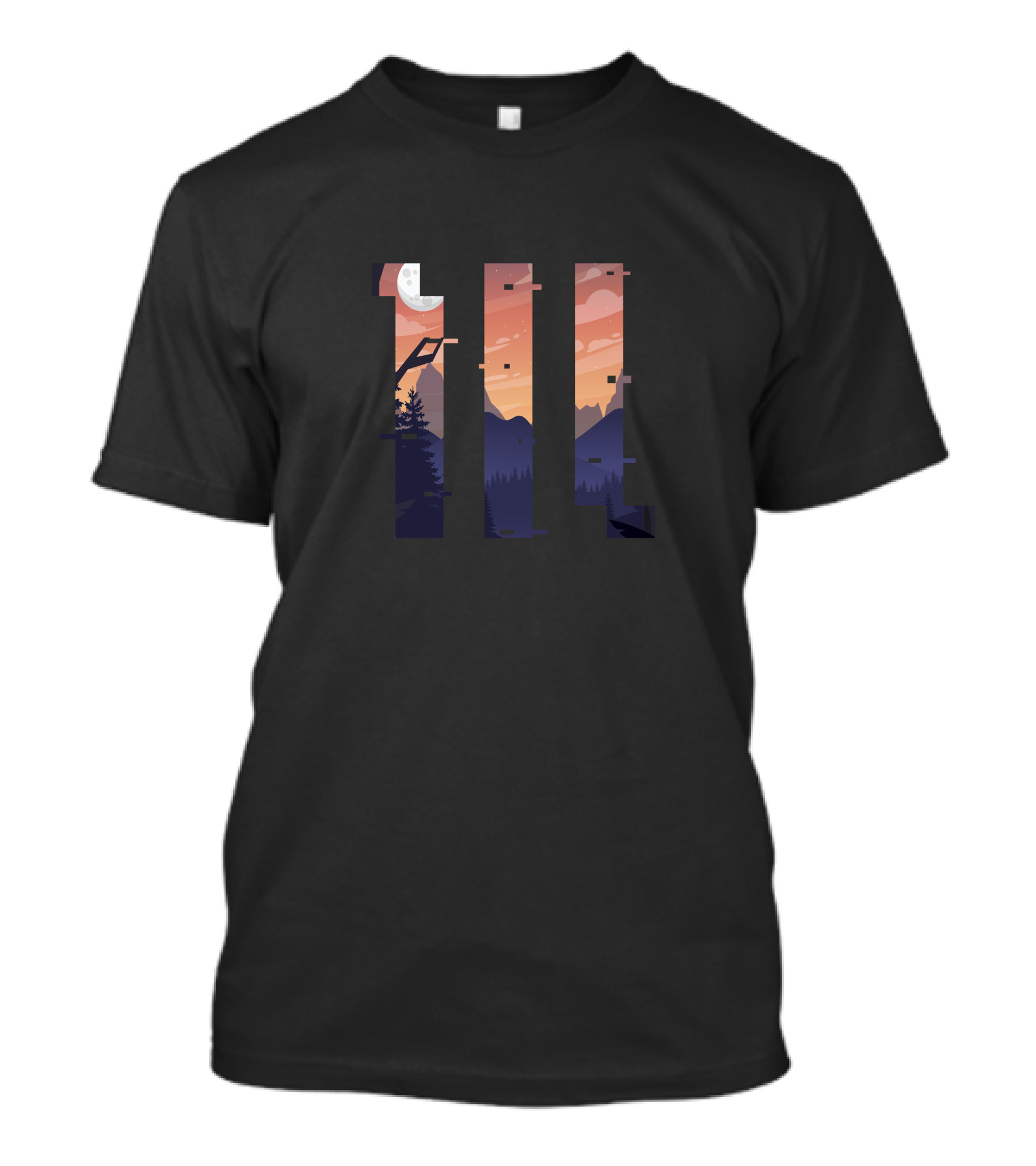 Stranger Things Eleven Moonlit Sunset Forest Geometric T-Shirt