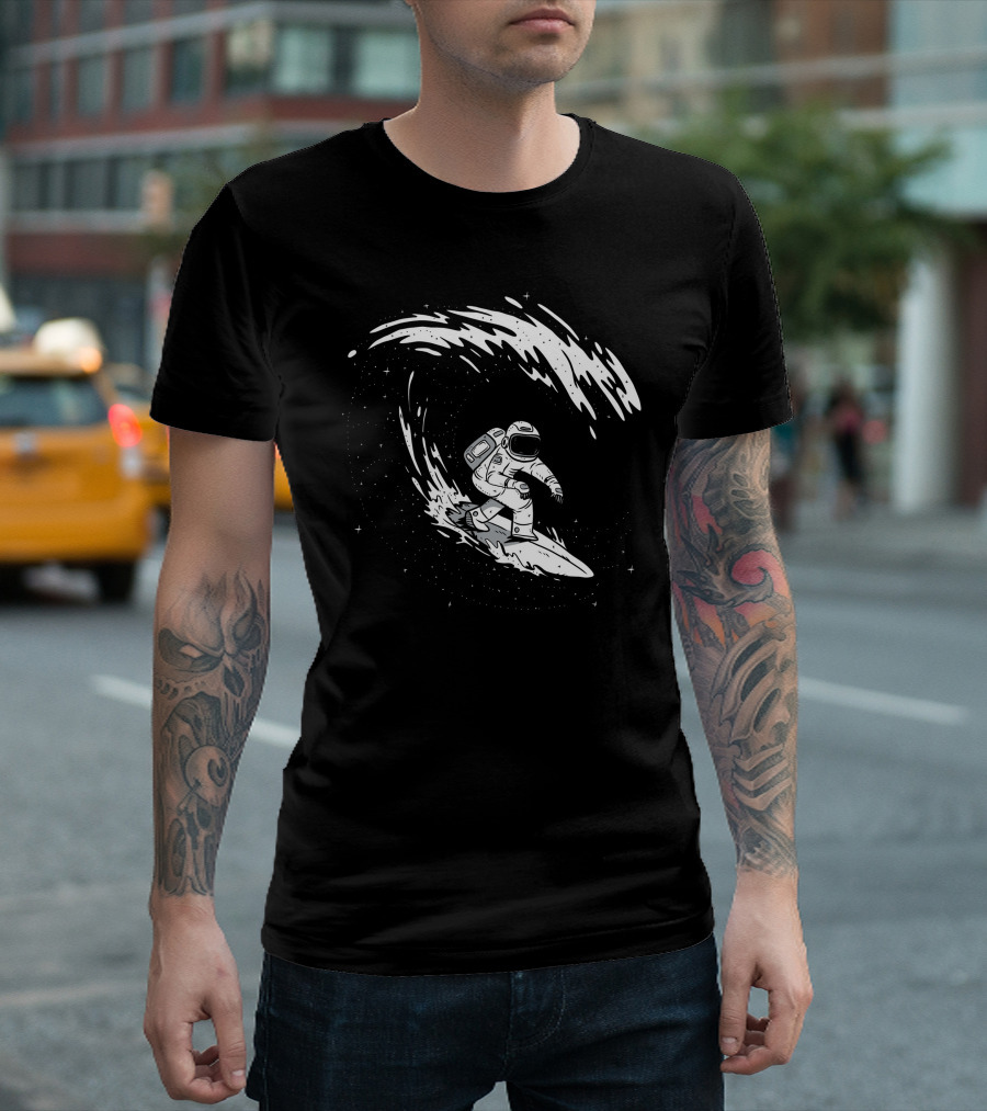Surfing Astronaut Cosmic Wave Adventure T-Shirt