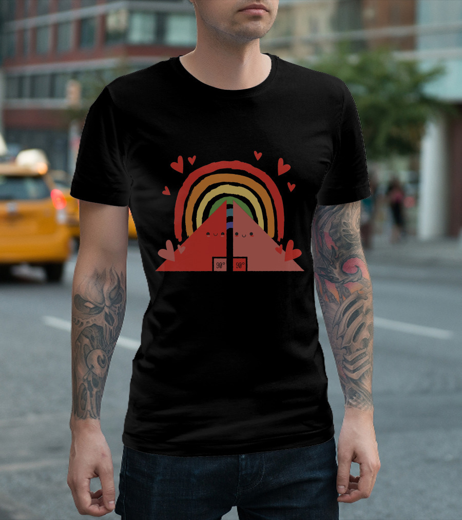Triangles Rainbow 90° Hearts and Smiling Faces T-Shirt