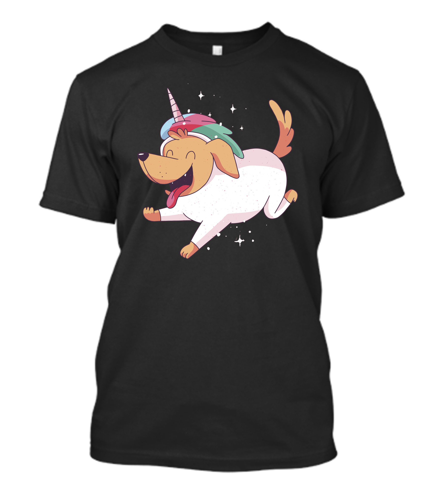 Unicorn Dog Running With Colorful Horn And Sparkling Stars T-Shirt