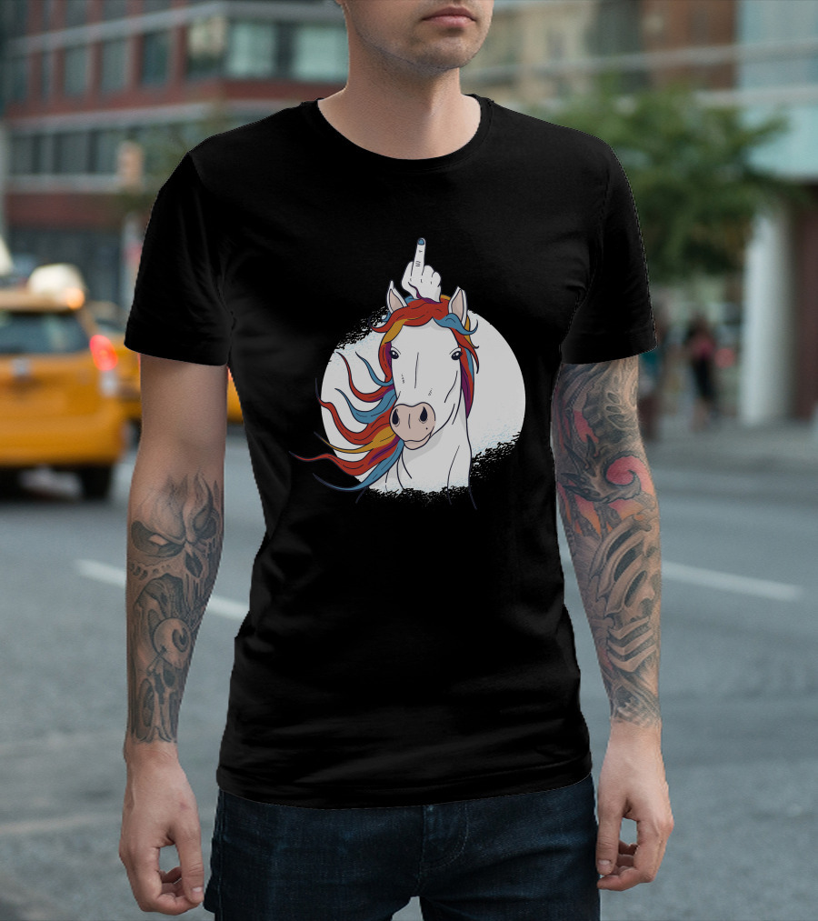 Unicorn Middle Finger Gesture Rainbow Mane T-Shirt