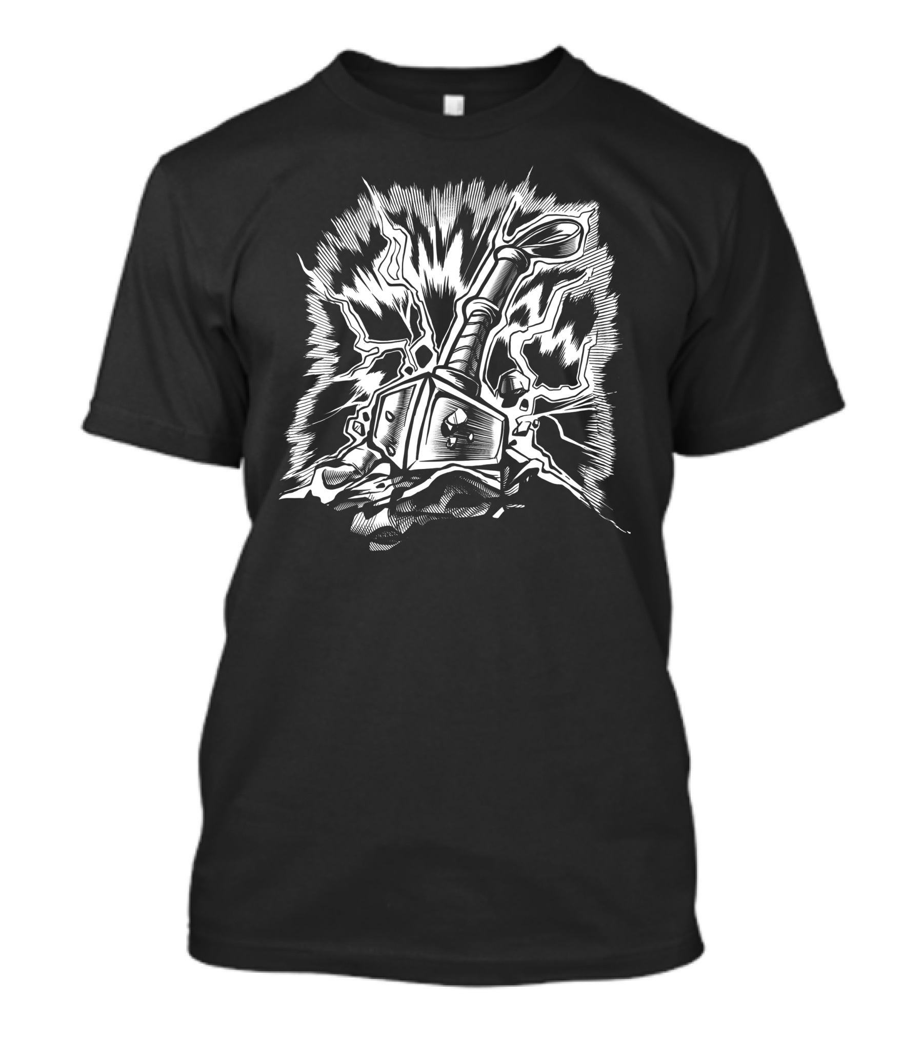 Viking Hammer With Lightning Strikes And Norse Mythology Aesthetic T-Shirt