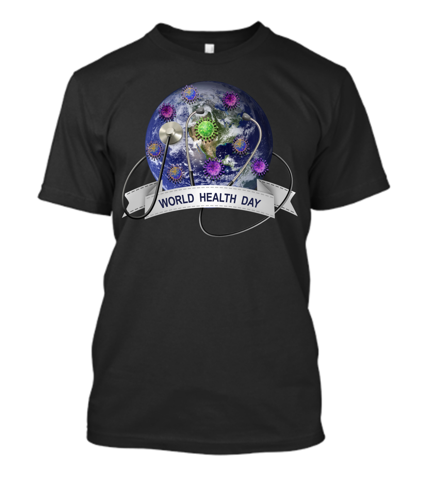 World Health Day Earth With Stethoscope And Viruses T-Shirt