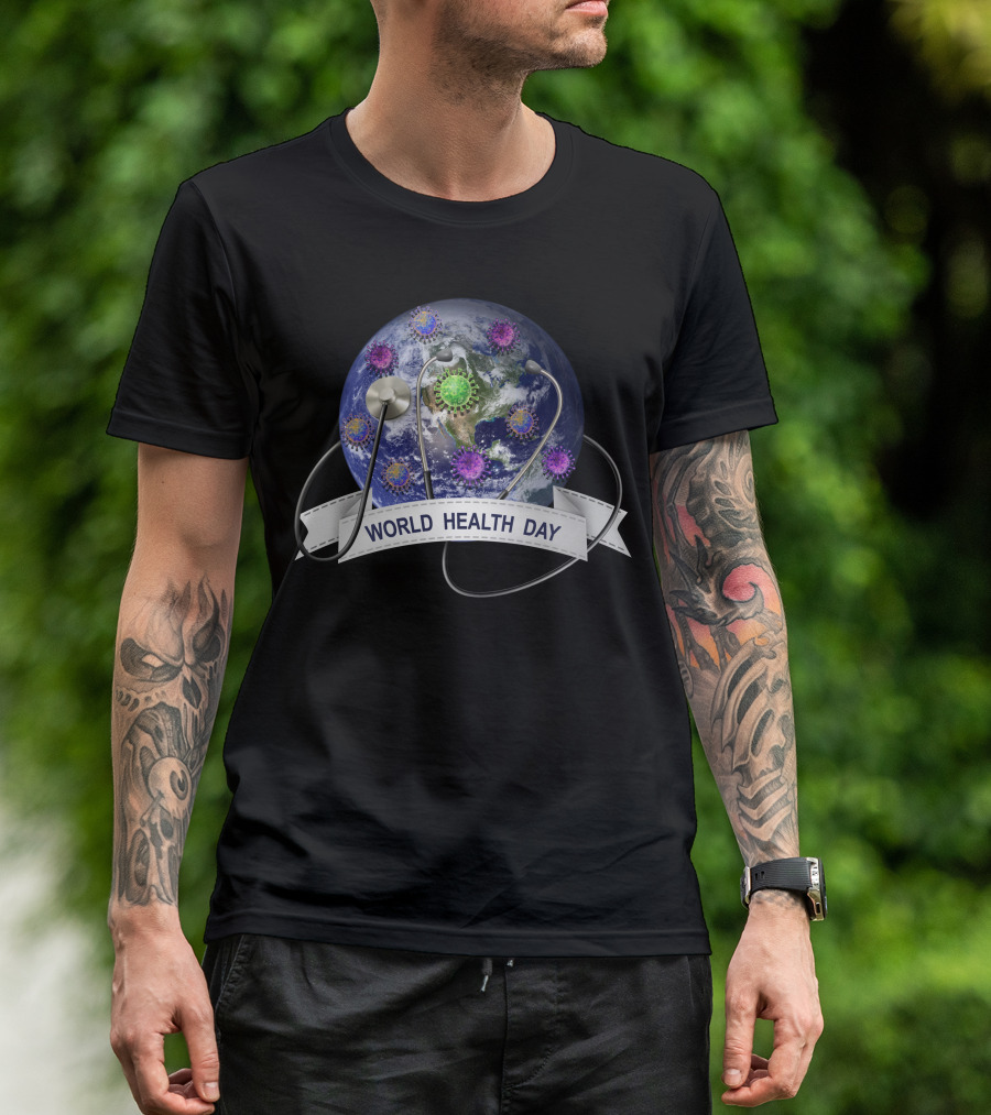 World Health Day Earth With Stethoscope And Viruses T-Shirt
