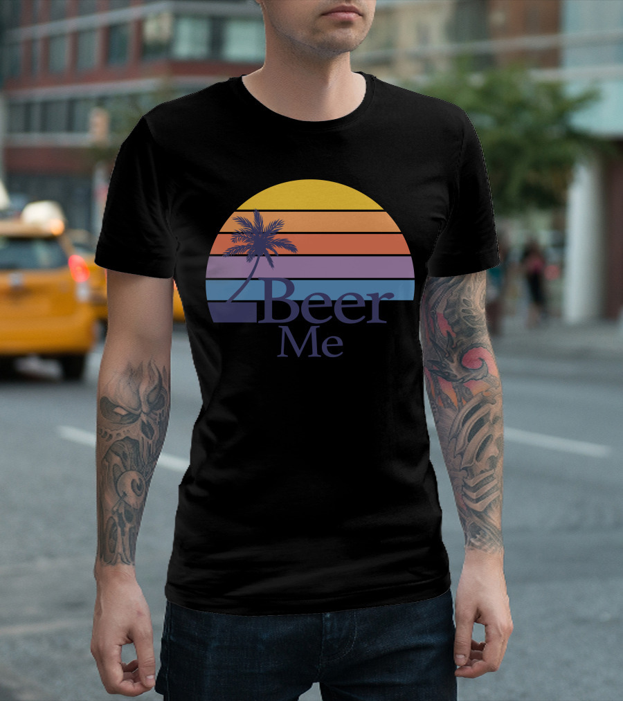 Beer Me Retro Sunset Palm Tree T-Shirt