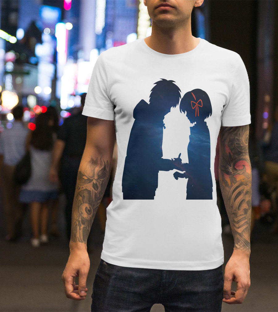 Kimi No Nawa Your Name Silhouette Night Sky With Red T-Shirt
