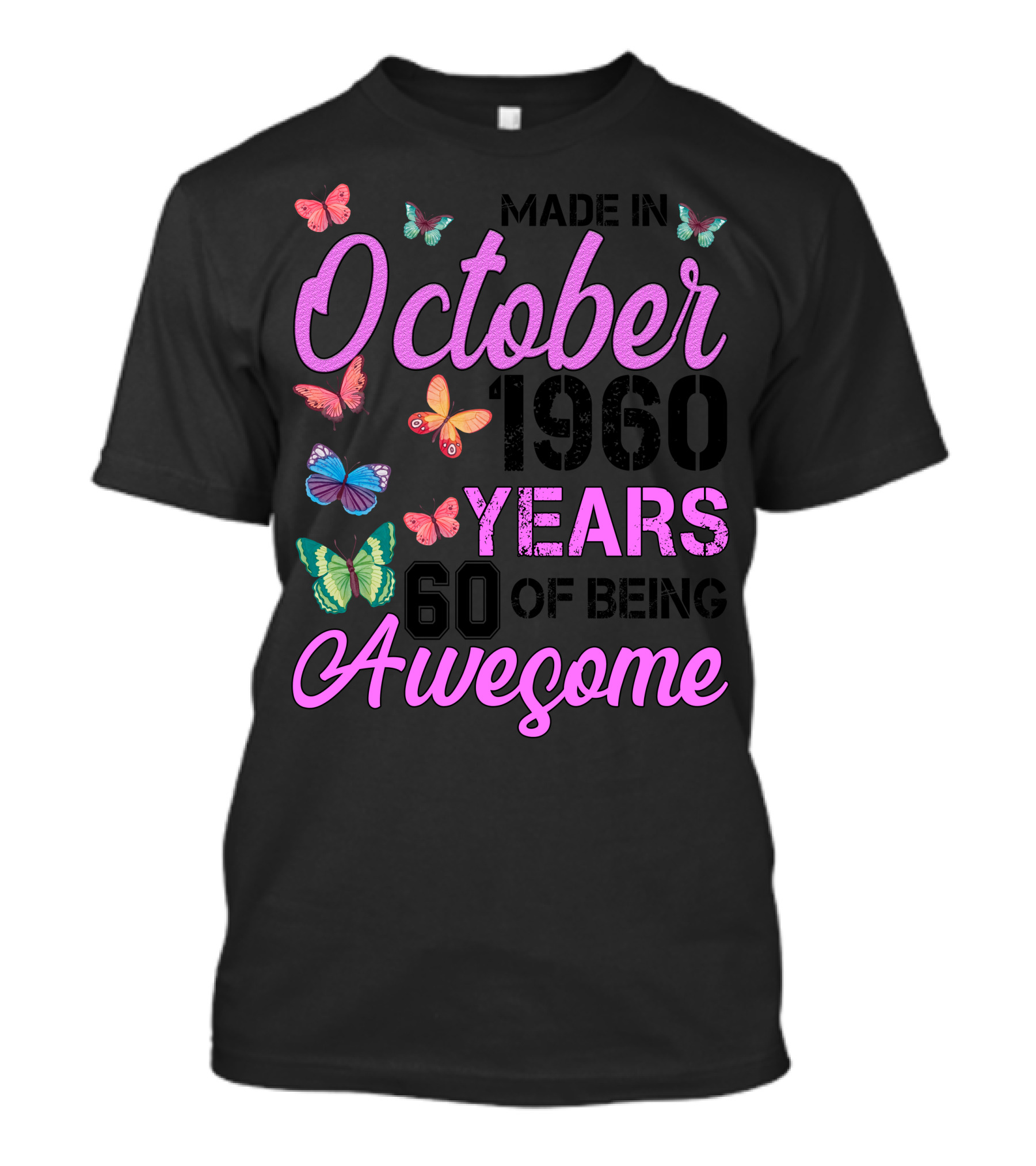 Made In October 1960 Years 60 Of Being Awesome Butterfly T-Shirt