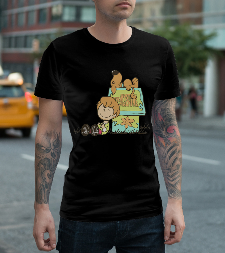 Shaggy and Scooby on Snoopy's Doghouse with Mystery Machine T-Shirt