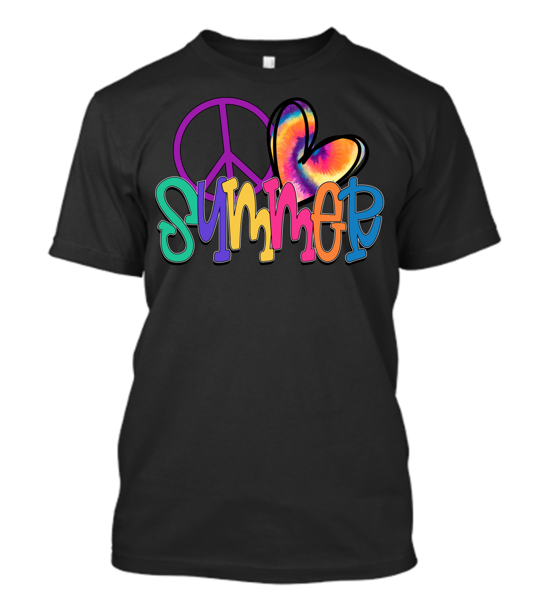 Peace Love Summer Tie Dye Colorful Peace Symbol Heart T-Shirt