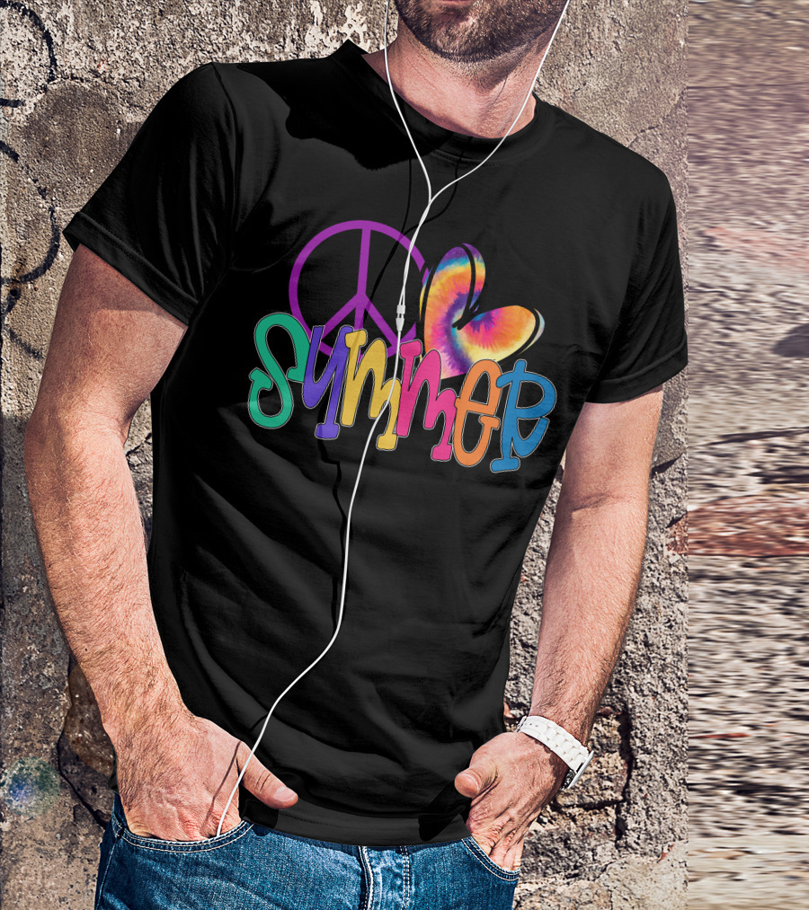 Peace Love Summer Tie Dye Colorful Peace Symbol Heart T-Shirt
