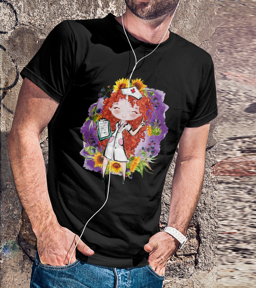 Redhead Nurse With Flowers Proud To Be A Nurse Baby Jumpsuit T-Shirt