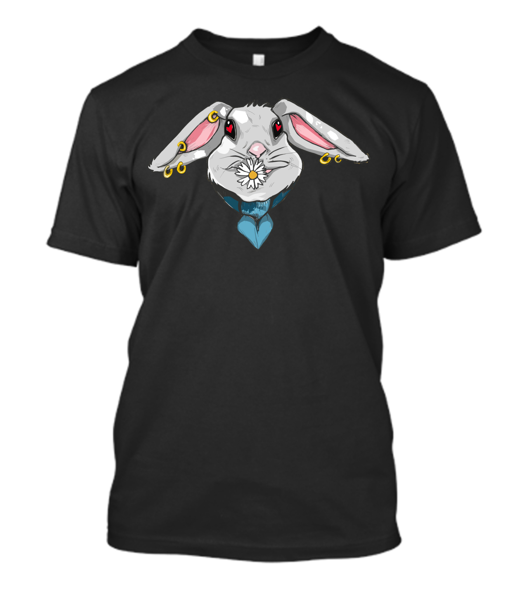 Romantic Bunny Heart-Eyed Hare With Daisy And Earrings T-Shirt