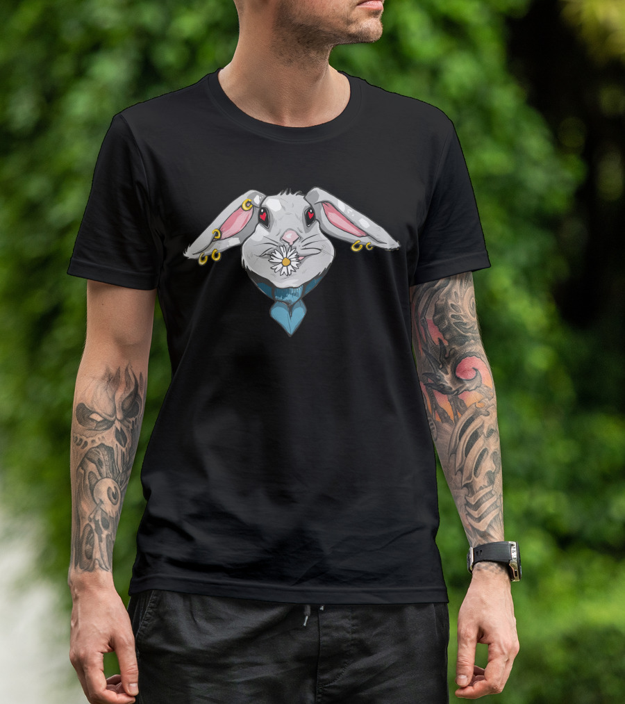 Romantic Bunny Heart-Eyed Hare With Daisy And Earrings T-Shirt