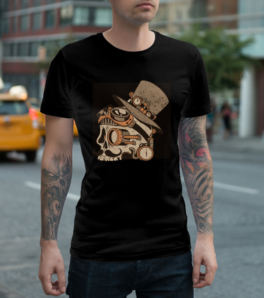 Skull Steampunk Top Hat Goggles Clockwork T-Shirt