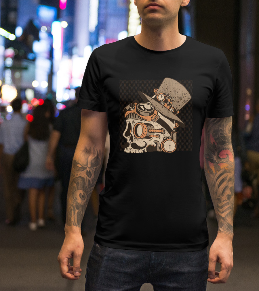 Skull Steampunk Top Hat Goggles Clockwork T-Shirt