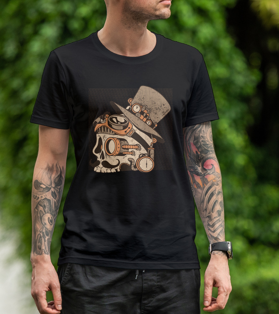 Skull Steampunk Top Hat Goggles Clockwork T-Shirt