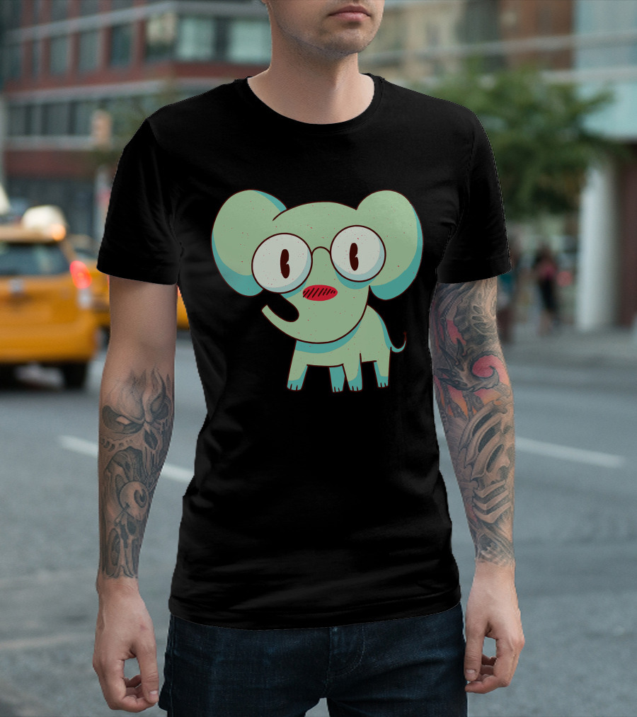 Cartoon Smart Elephant with Glasses T-Shirt