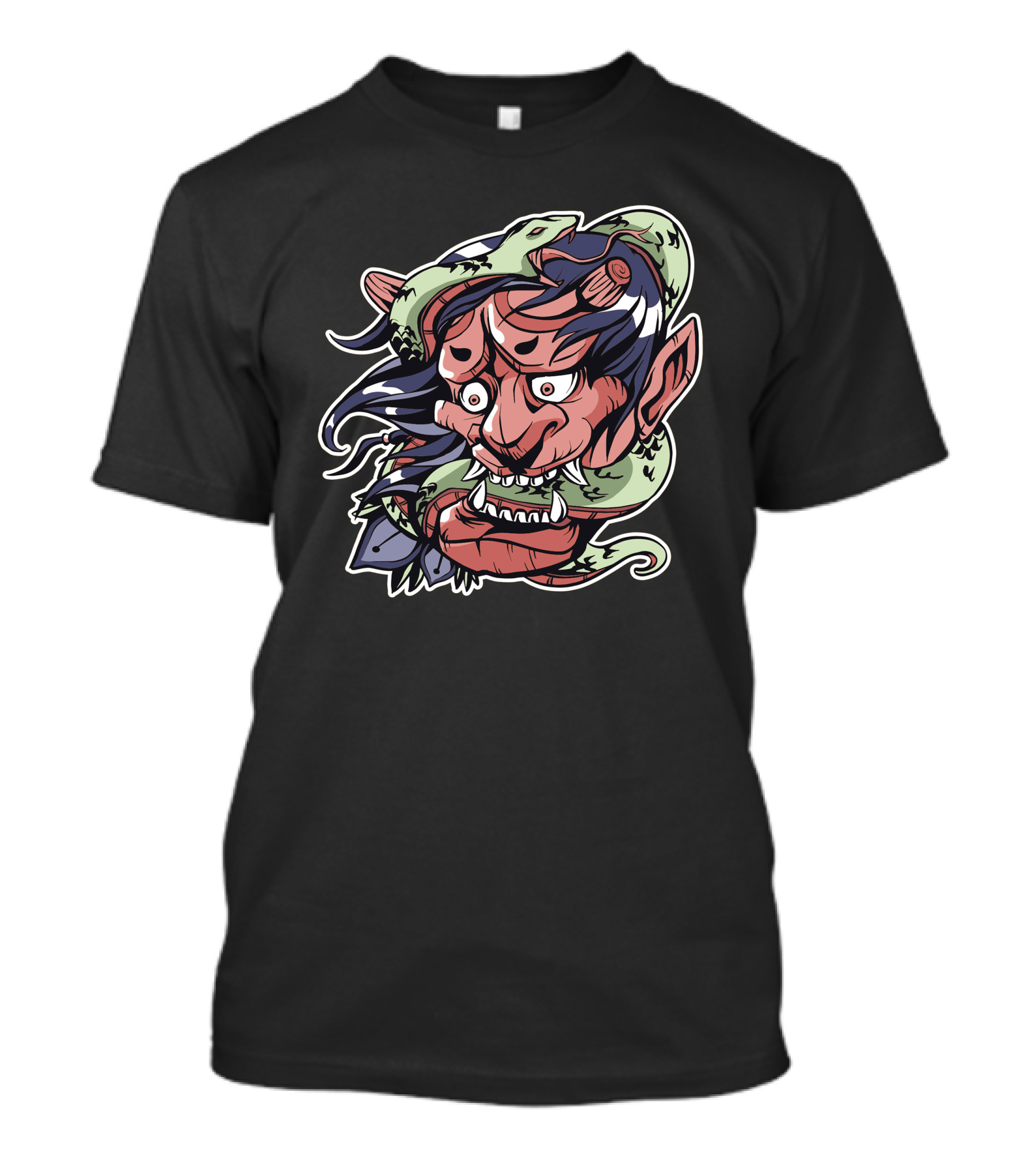 Snake Demon Oni Mask Serpent Wrapping T-Shirt