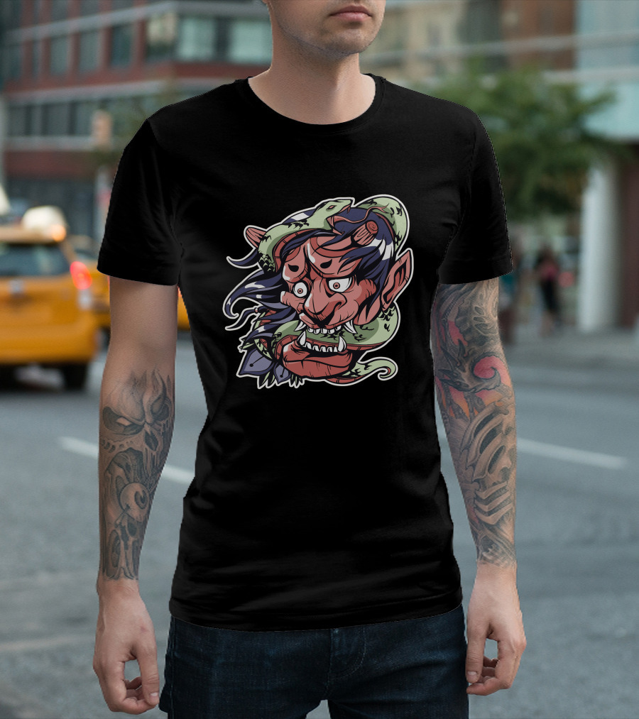 Snake Demon Oni Mask Serpent Wrapping T-Shirt