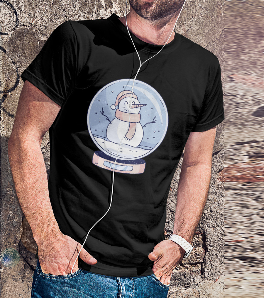 Winter Snowglobe With Happy Snowman Wearing Scarf And Hat T-Shirt