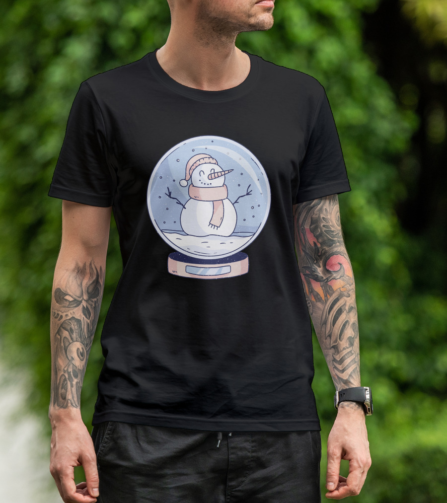 Winter Snowglobe With Happy Snowman Wearing Scarf And Hat T-Shirt