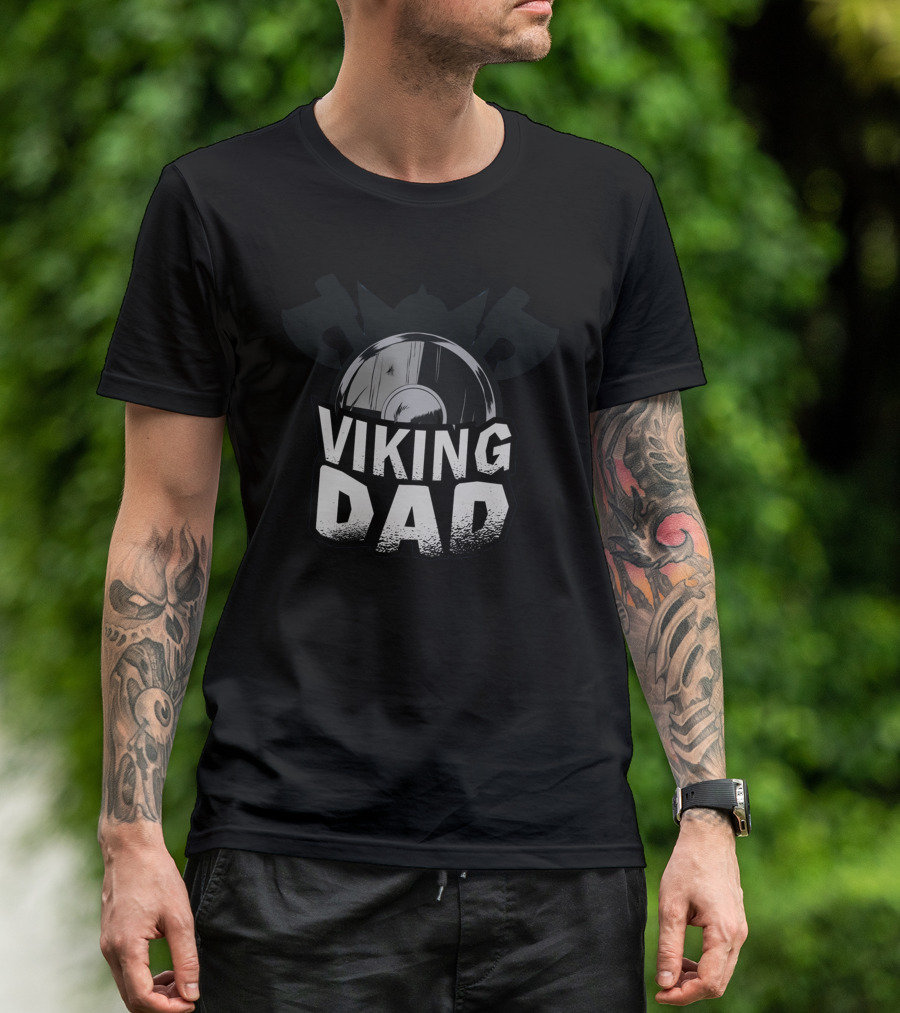 Viking Dad Shield And Axes Warrior Motif T-Shirt