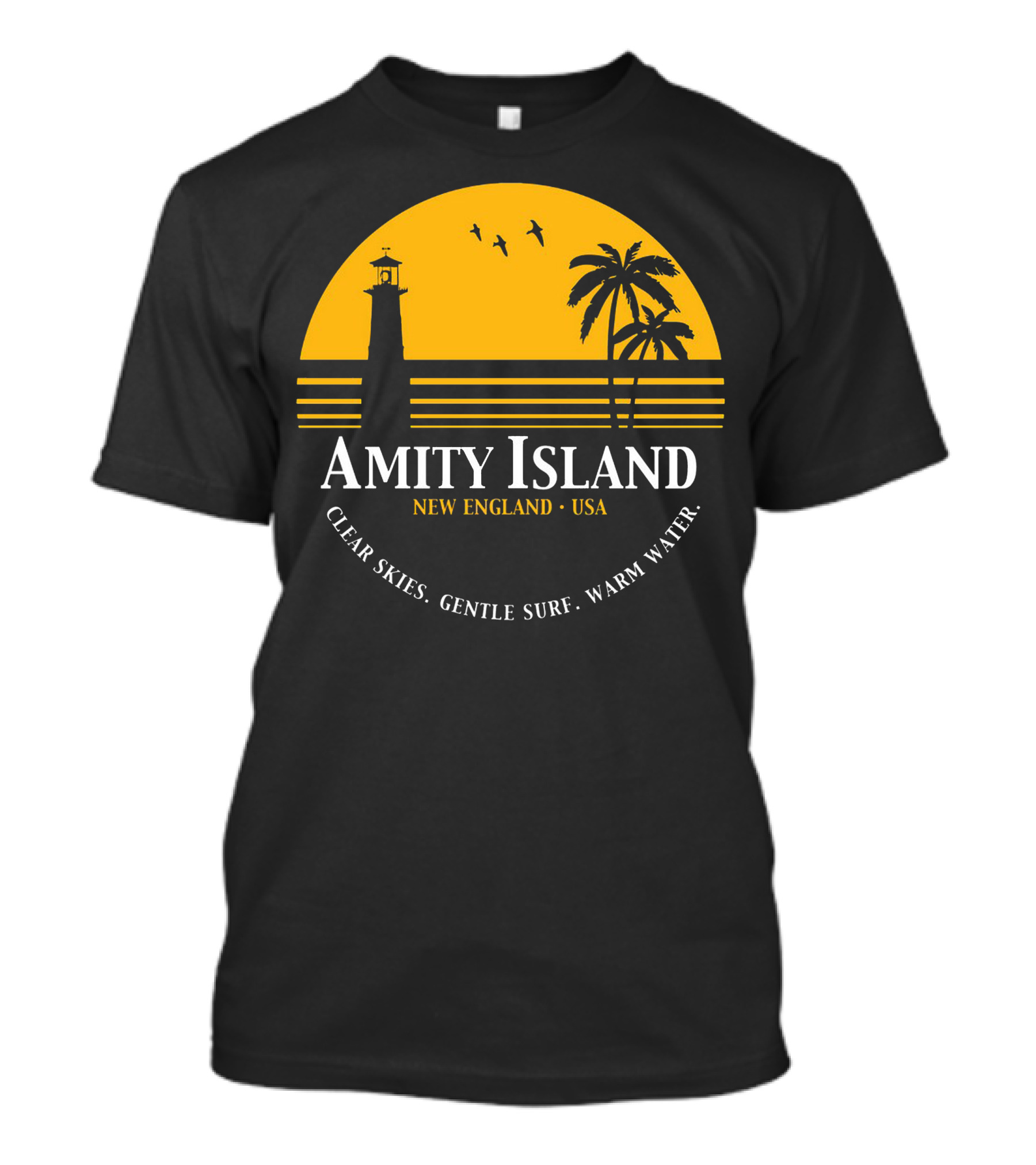 Amity Island New England USA Clear Skies Gentle Surf Warm Water T-Shirt