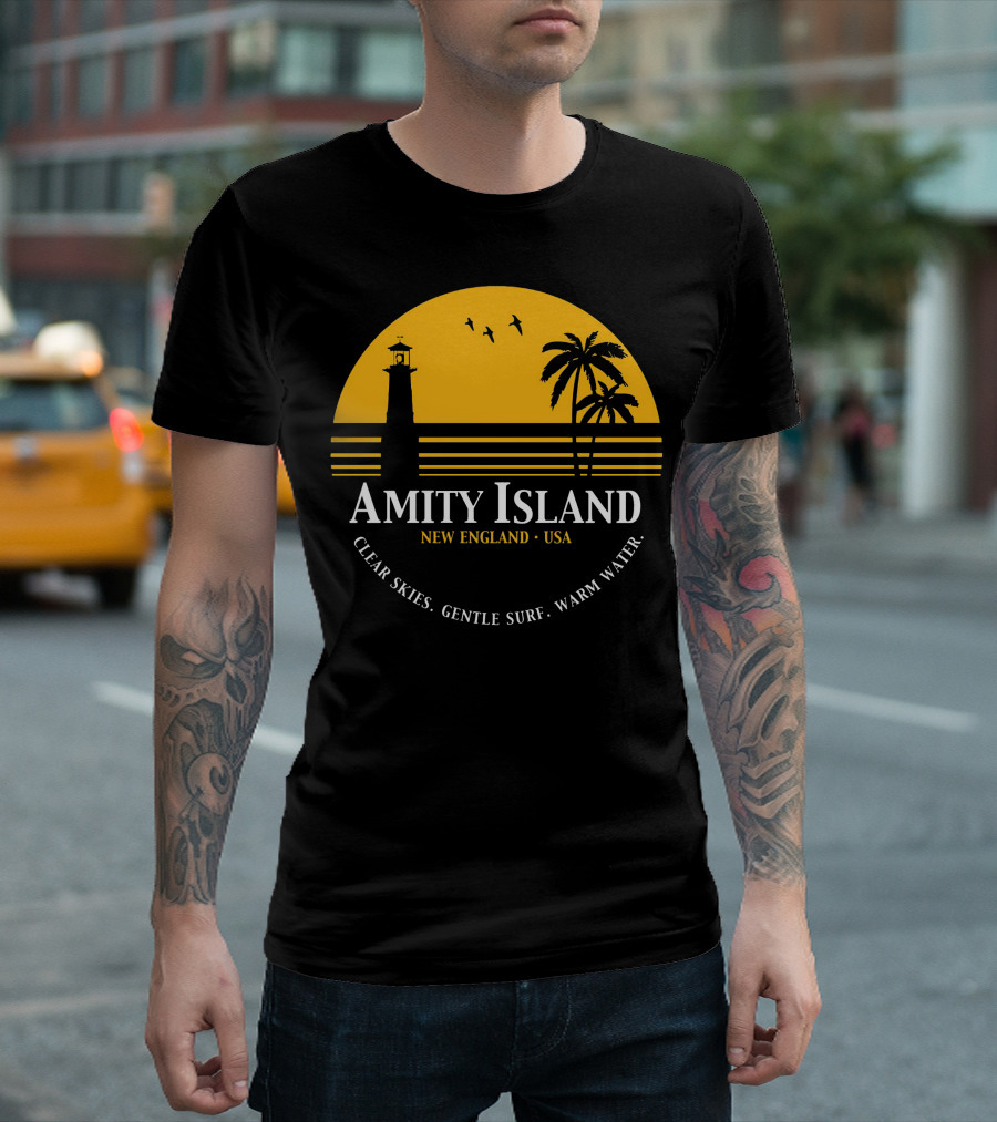 Amity Island New England USA Clear Skies Gentle Surf Warm Water T-Shirt