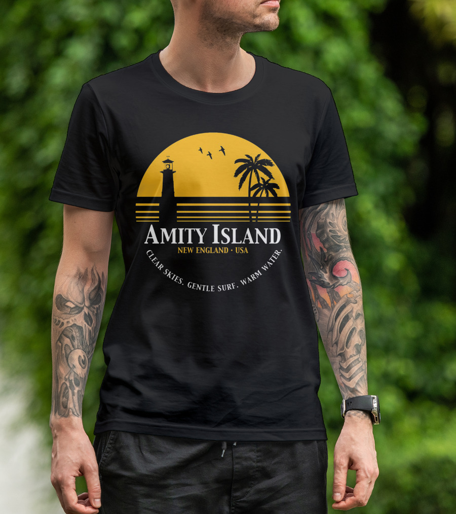 Amity Island New England USA Clear Skies Gentle Surf Warm Water T-Shirt
