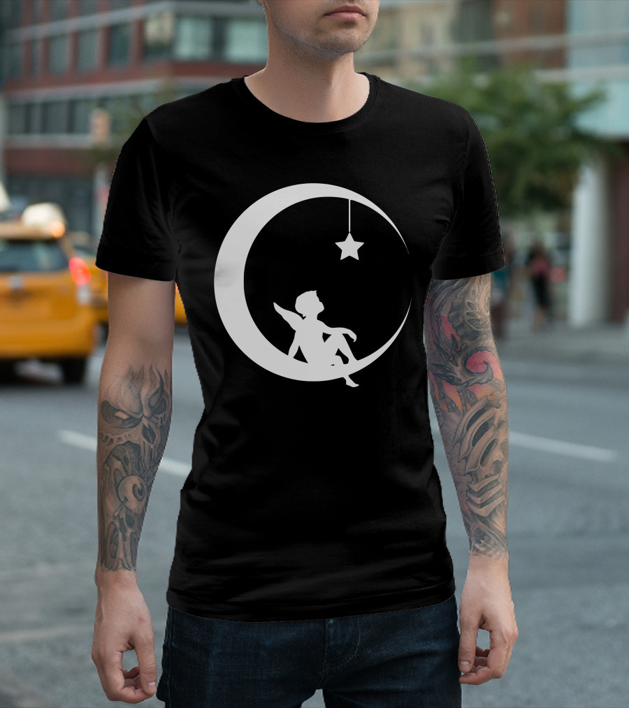 Angel On A Crescent Moon With Hanging Star T-Shirt
