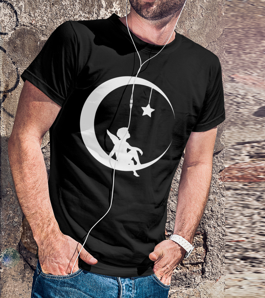 Angel On A Crescent Moon With Hanging Star T-Shirt