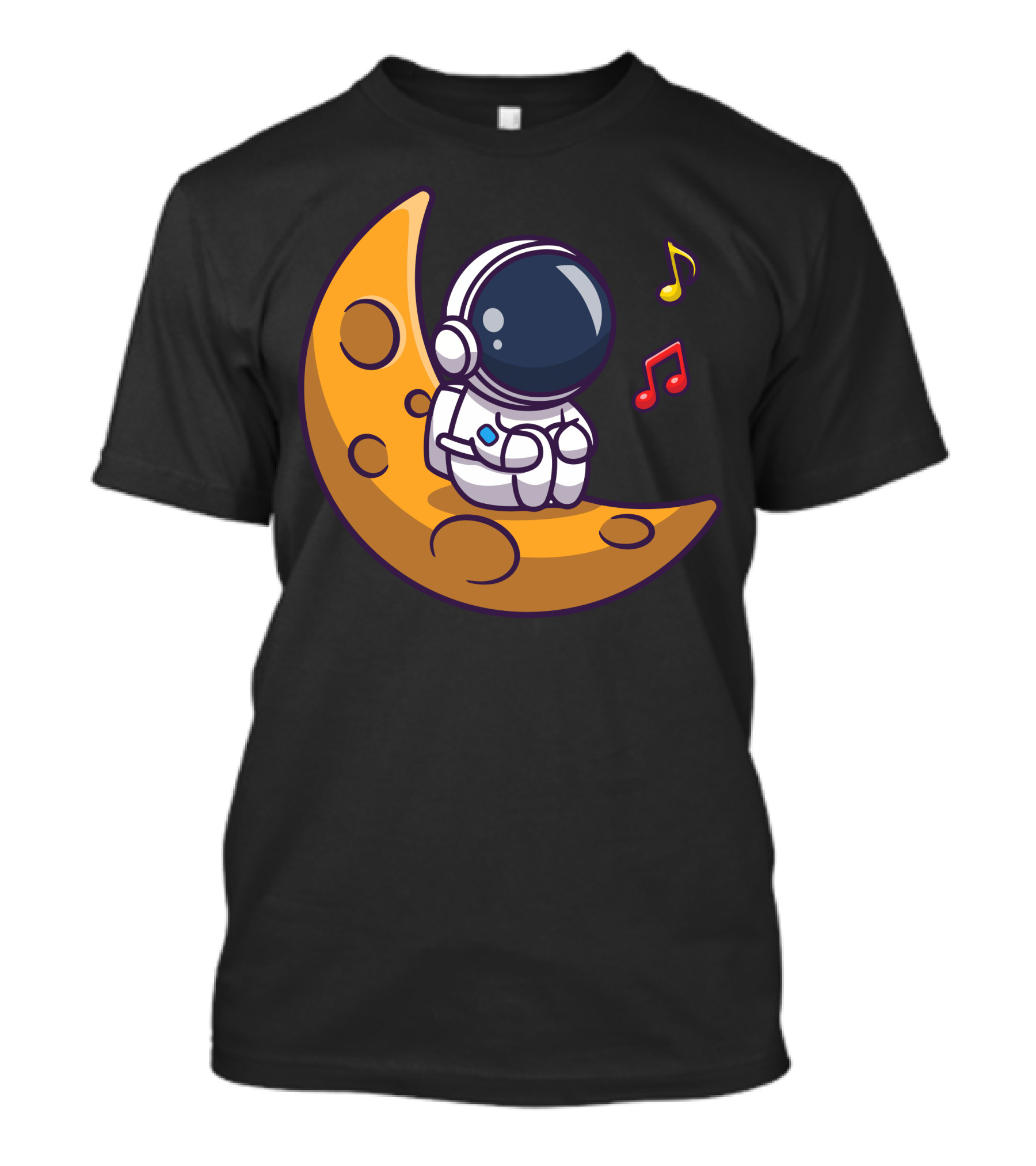 Astronaut On Crescent Moon With Colorful Musical Notes T-Shirt