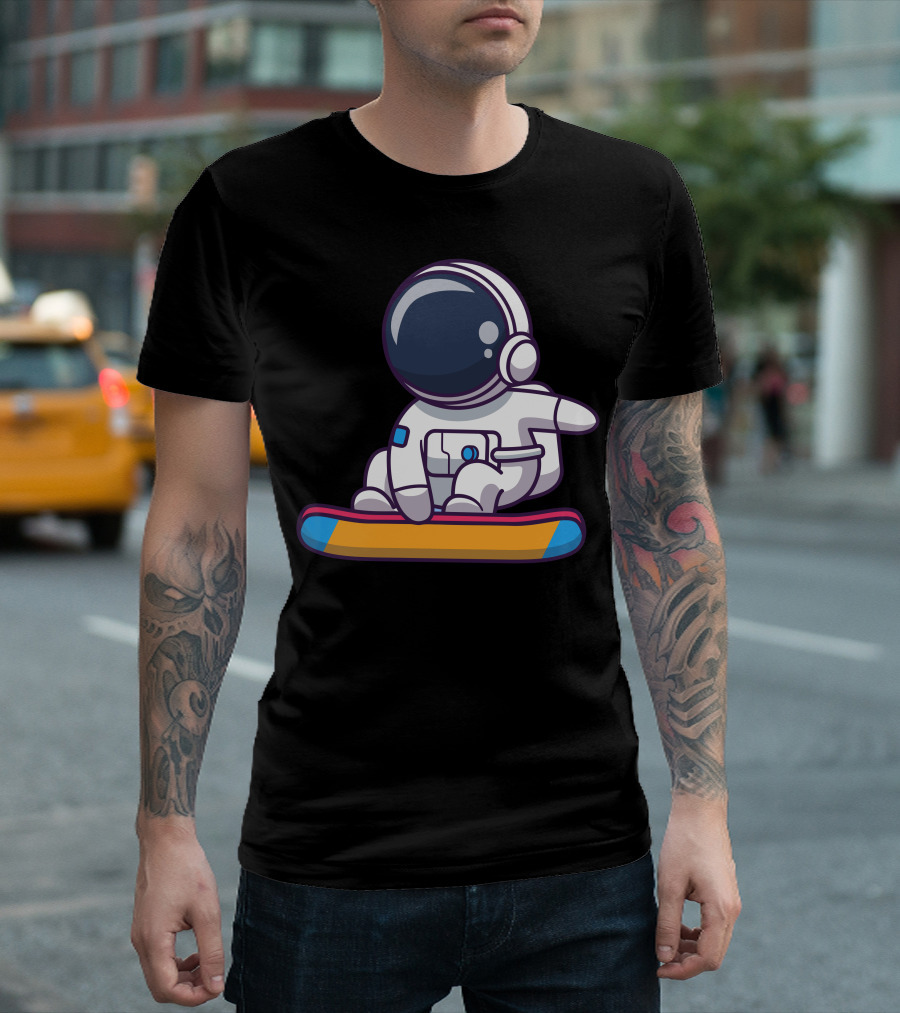 Astronaut Riding Surfboard on the Moon T-Shirt