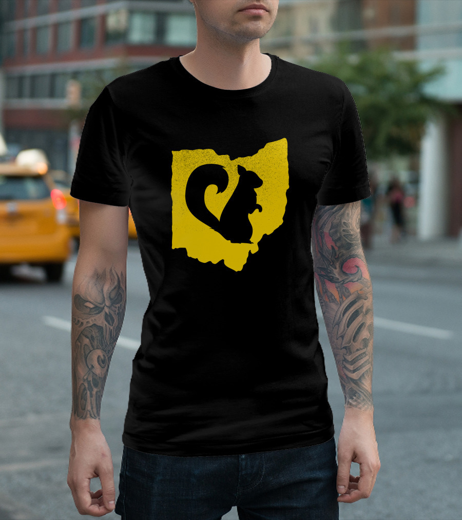 Black Squirrel Silhouette on Ohio State Map T-Shirt