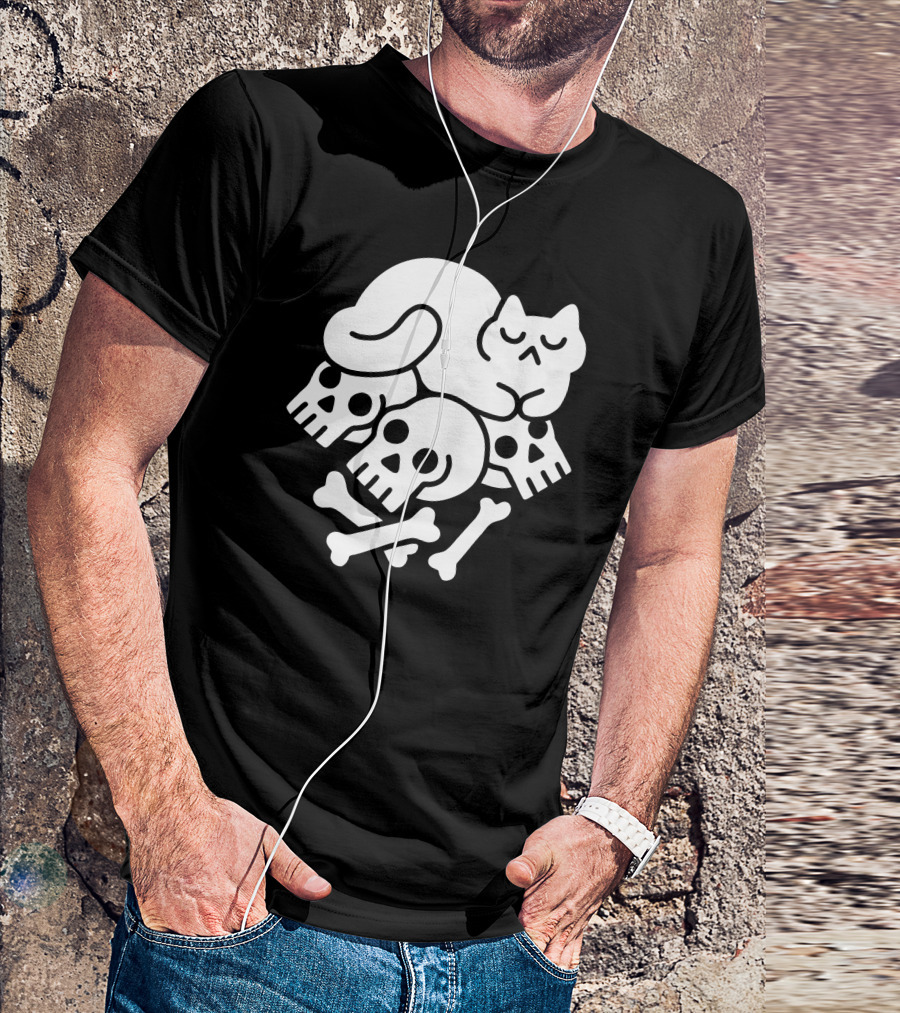 Cat Sleeping On Skulls And Bones T-Shirt