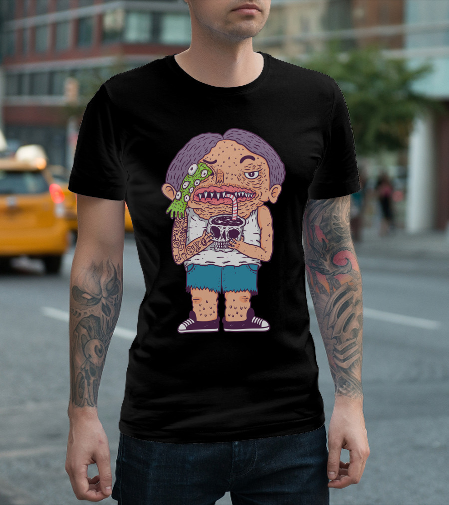 Coffeeshake Zombie Character with Coffee Skull and Tattoos T-Shirt