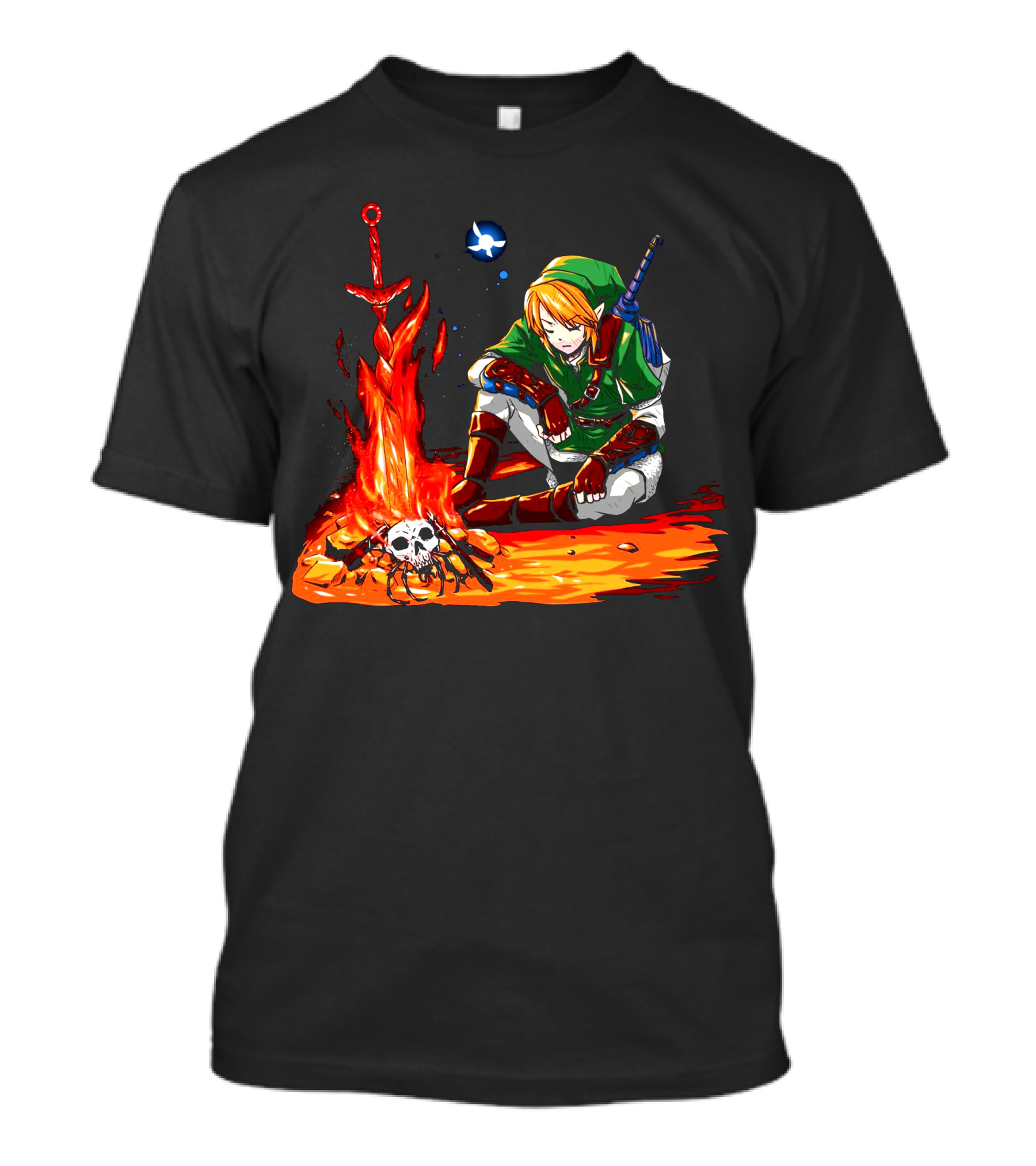 Dark Link Flame Sword Skull Campfire Scene T-Shirt
