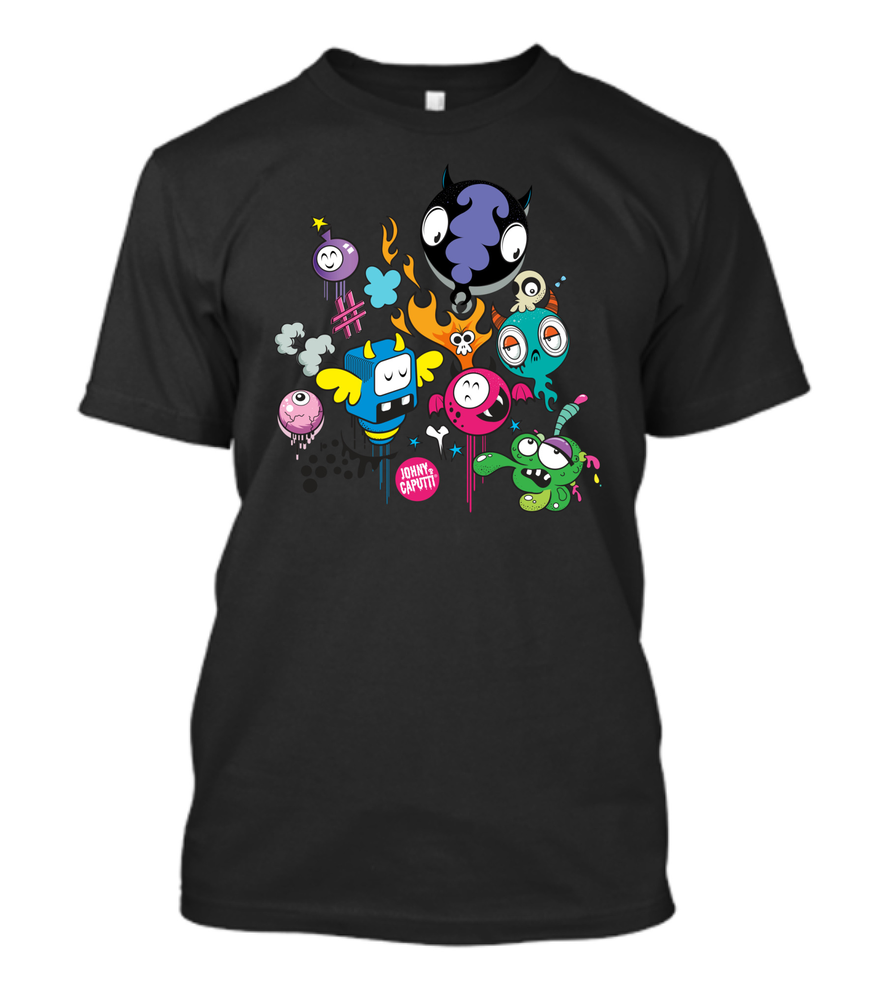 Doodles Caputti Johnny Caputti Cartoon Monsters And Colorful Whimsical Faces T-Shirt
