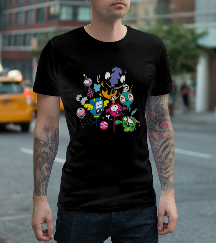 Doodles Caputti Johnny Caputti Cartoon Monsters And Colorful Whimsical Faces T-Shirt