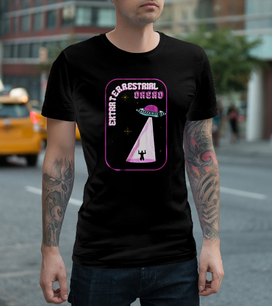 EXTRATERRESTRIAL DREAD UFO ALIEN ABDUCTION WITH STARS AND PURPLE BEAM T-Shirt