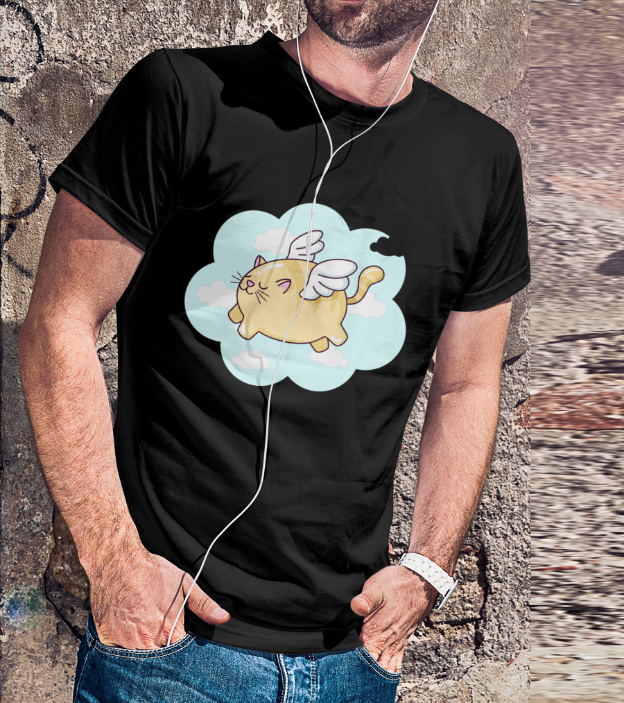 Flying Cat With Wings And Clouds In Cartoon T-Shirt