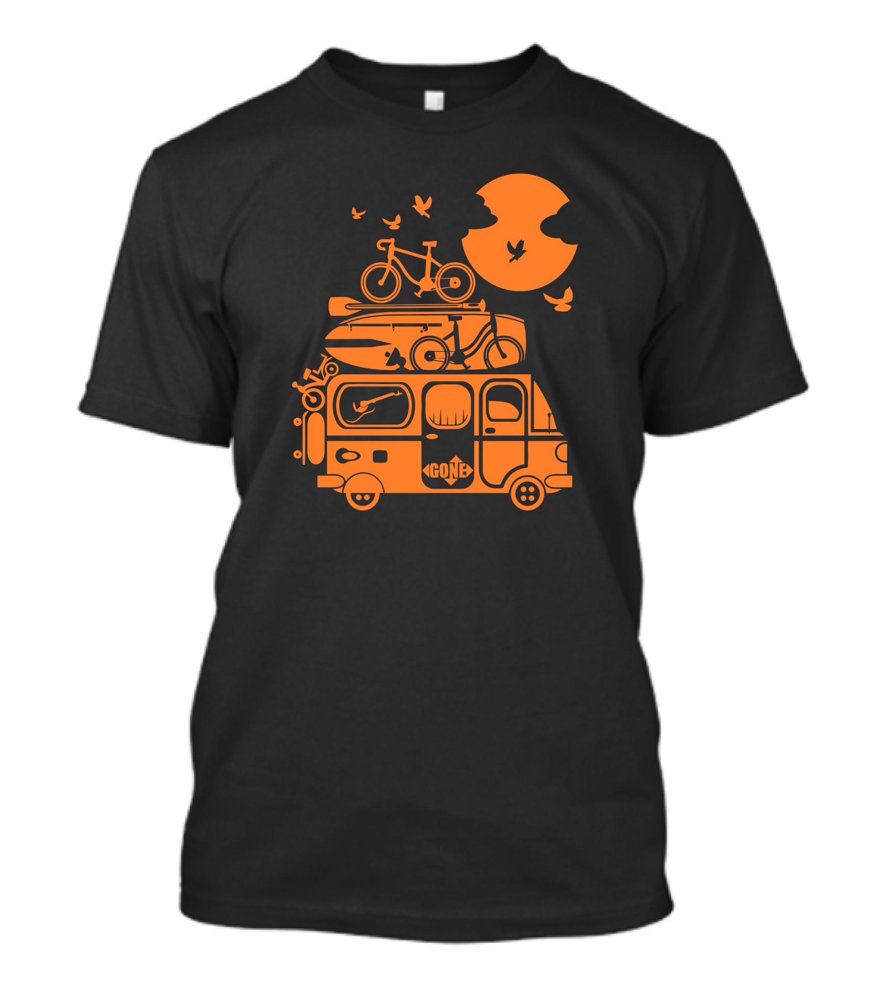 Gone Funny Family Vacation Camper Van With Bikes And Surfboards T-Shirt