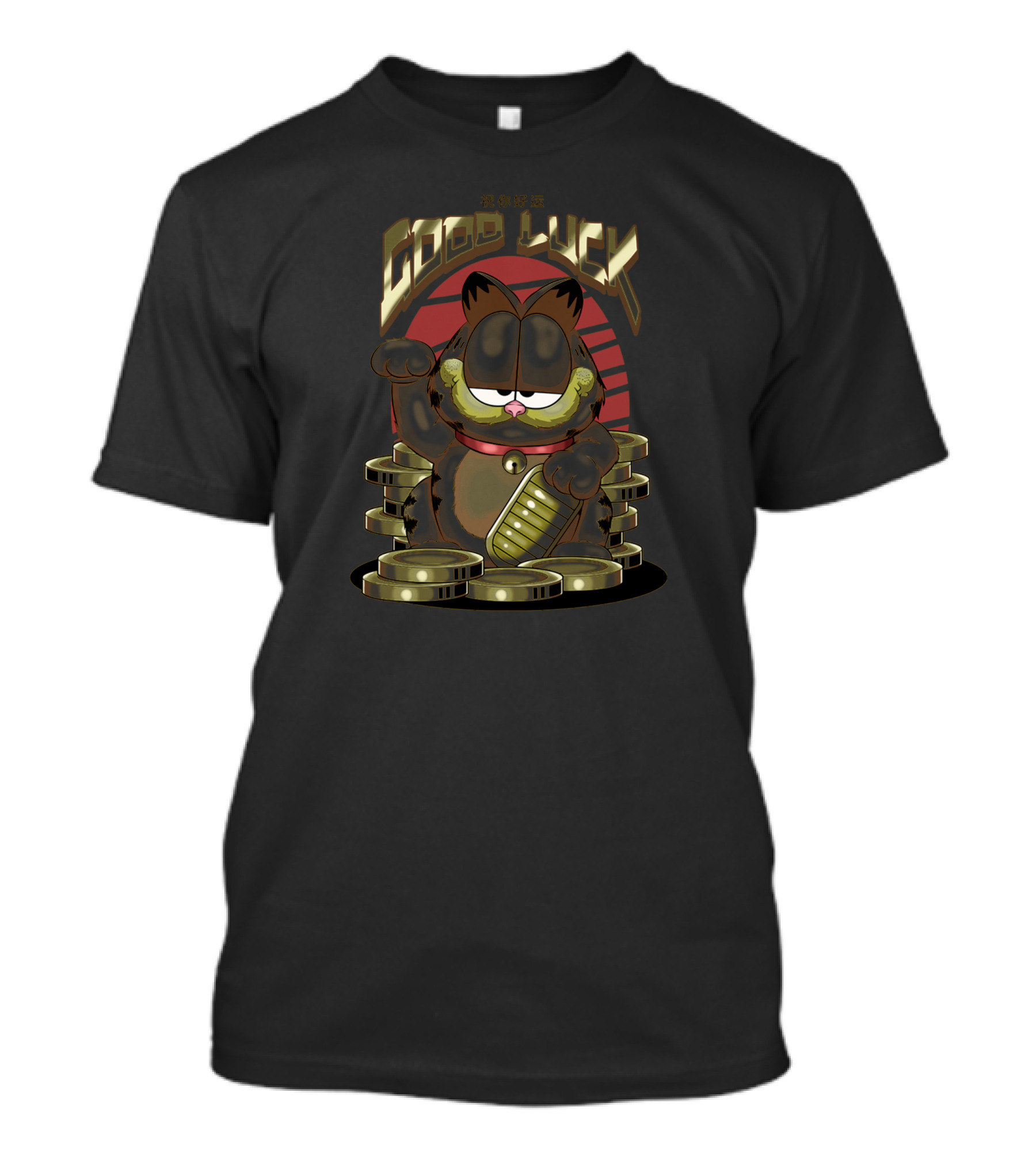 Garf Maneki Neko Good Luck Japanese Symbol Icon Coins T-Shirt