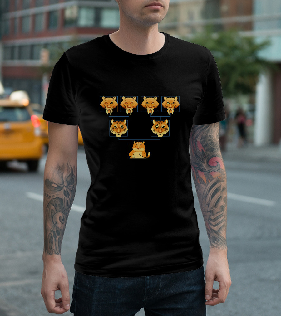 Genealogicat Tiger Ancestry Chart With Cute Cat Descendant T-Shirt