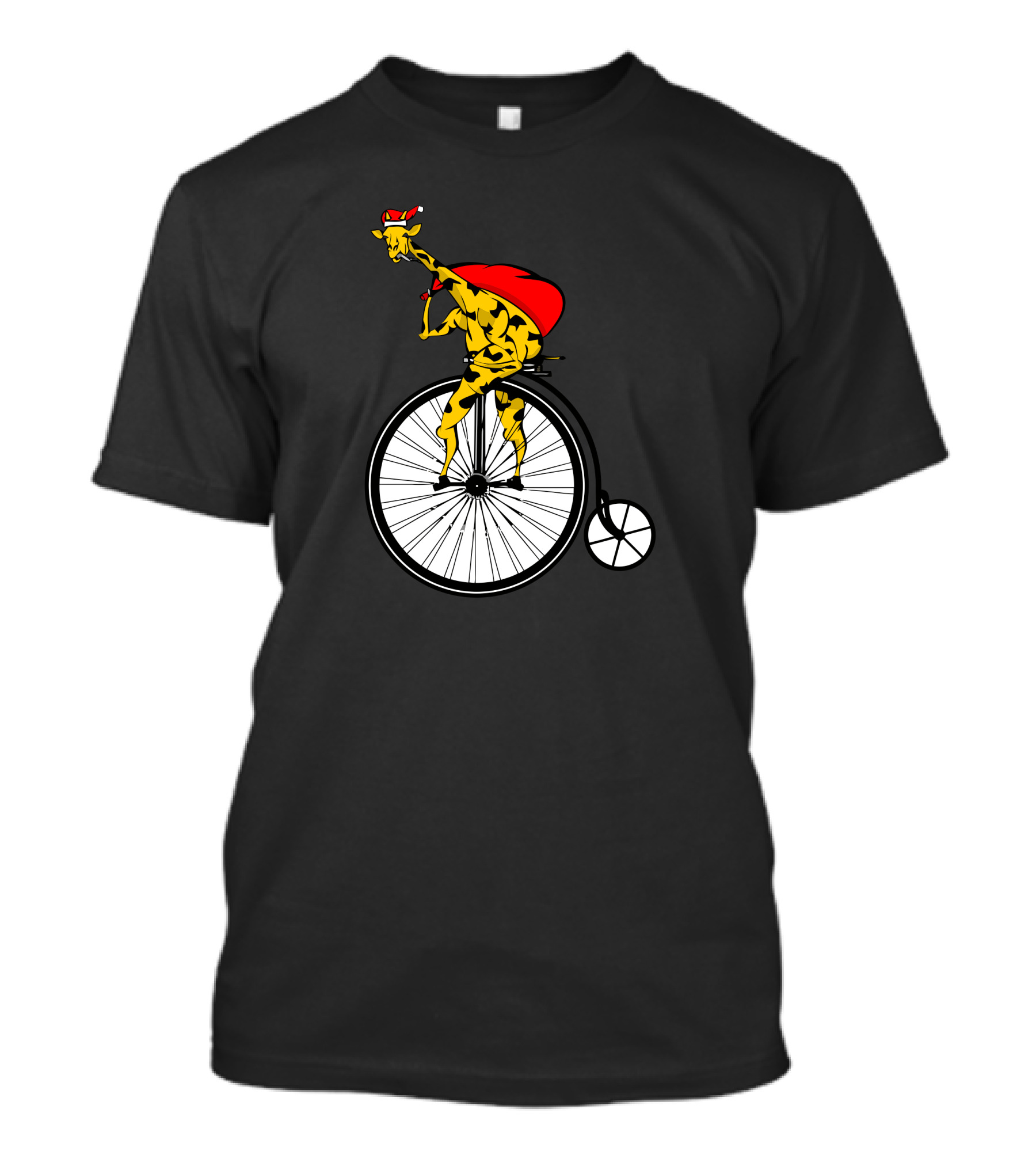 Santa Giraffe Riding Vintage Bicycle With Red Cape And Hat T-Shirt