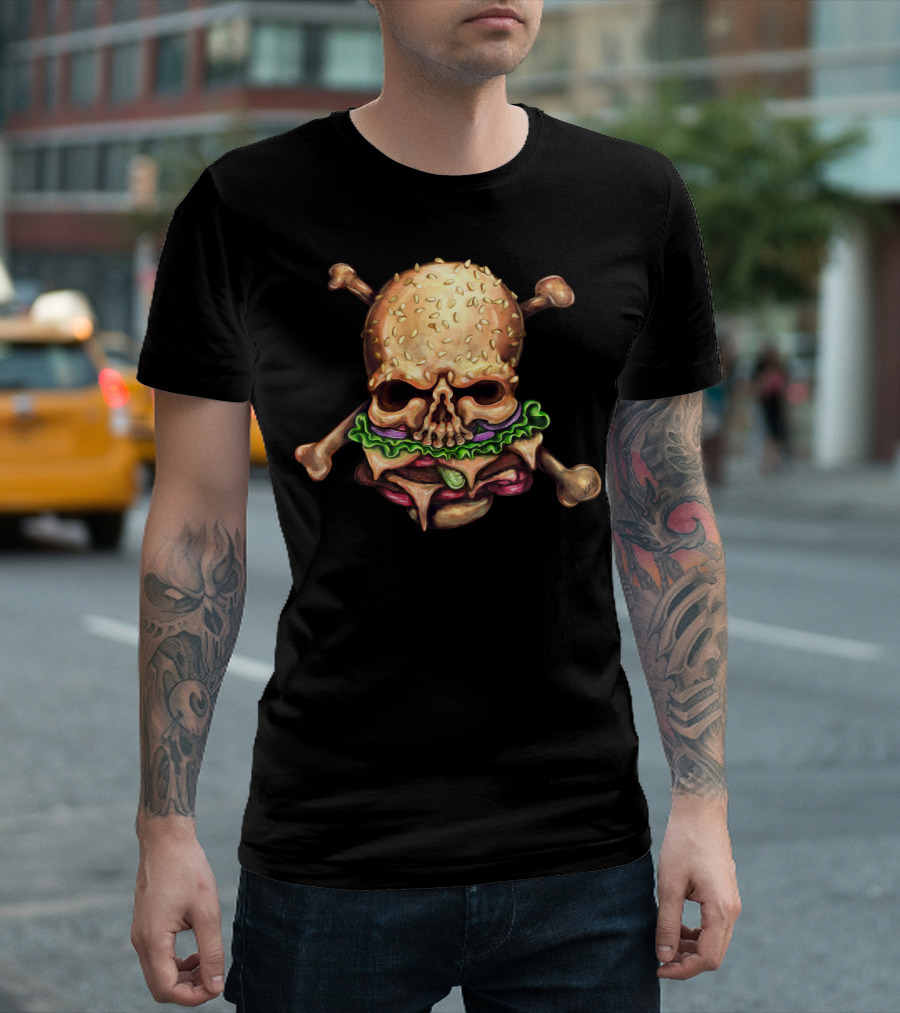 H Is For Hazardous Hamburgers Skull And Crossbones Burger T-Shirt