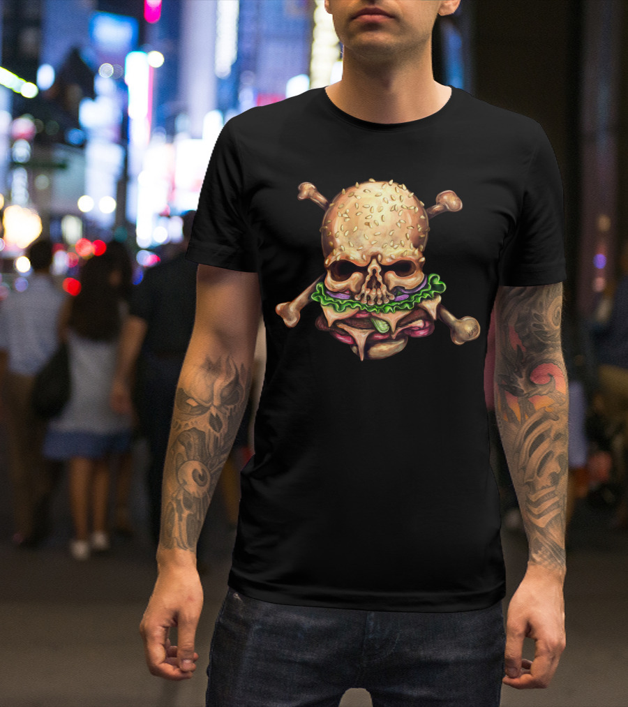 H Is For Hazardous Hamburgers Skull And Crossbones Burger T-Shirt
